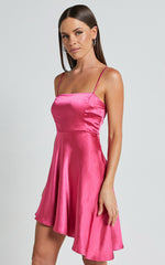 Eirik Mini Dress - Strapless Asymmetrical Fit & Flare Dress in Pink