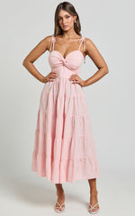 Leticia Midi Dress - Twist Front Tie Strap Tiered Dress in Soft Pink