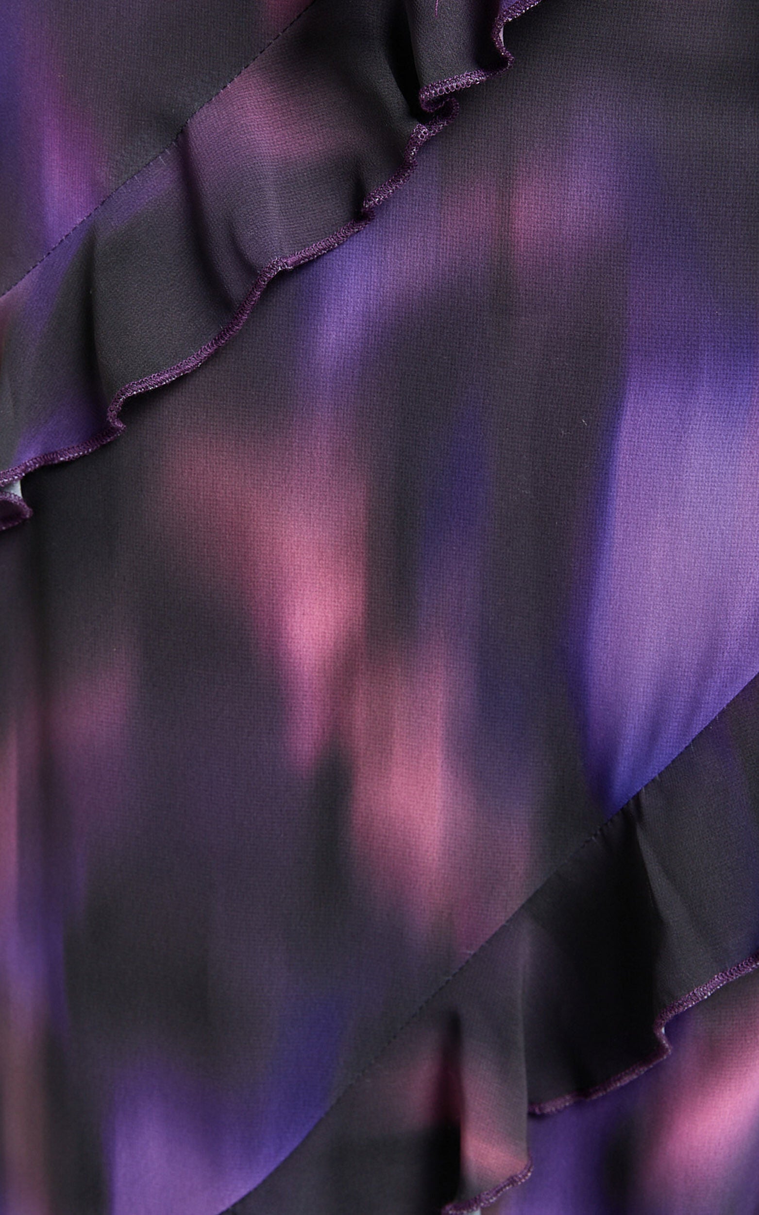 Velma Maxi Skirt - Recycled Tiered Ruffle Thigh Split Skirt in Violet Night Print