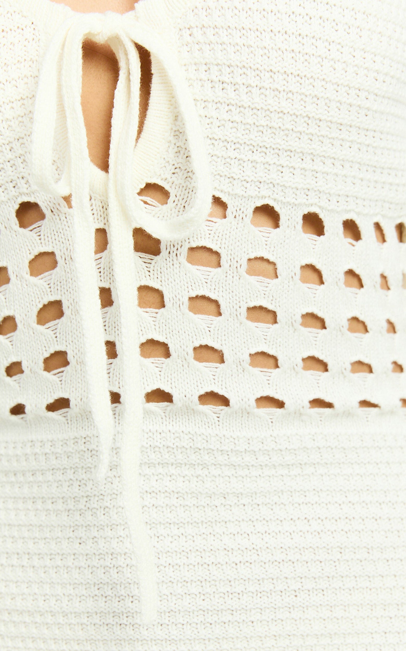 Karly Mini Dress - Crochet Knit Long Sleeve Dress in Ivory