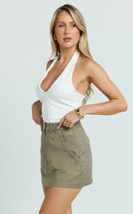 Dream Linen Skort - High Waisted A Line Skort in Olive