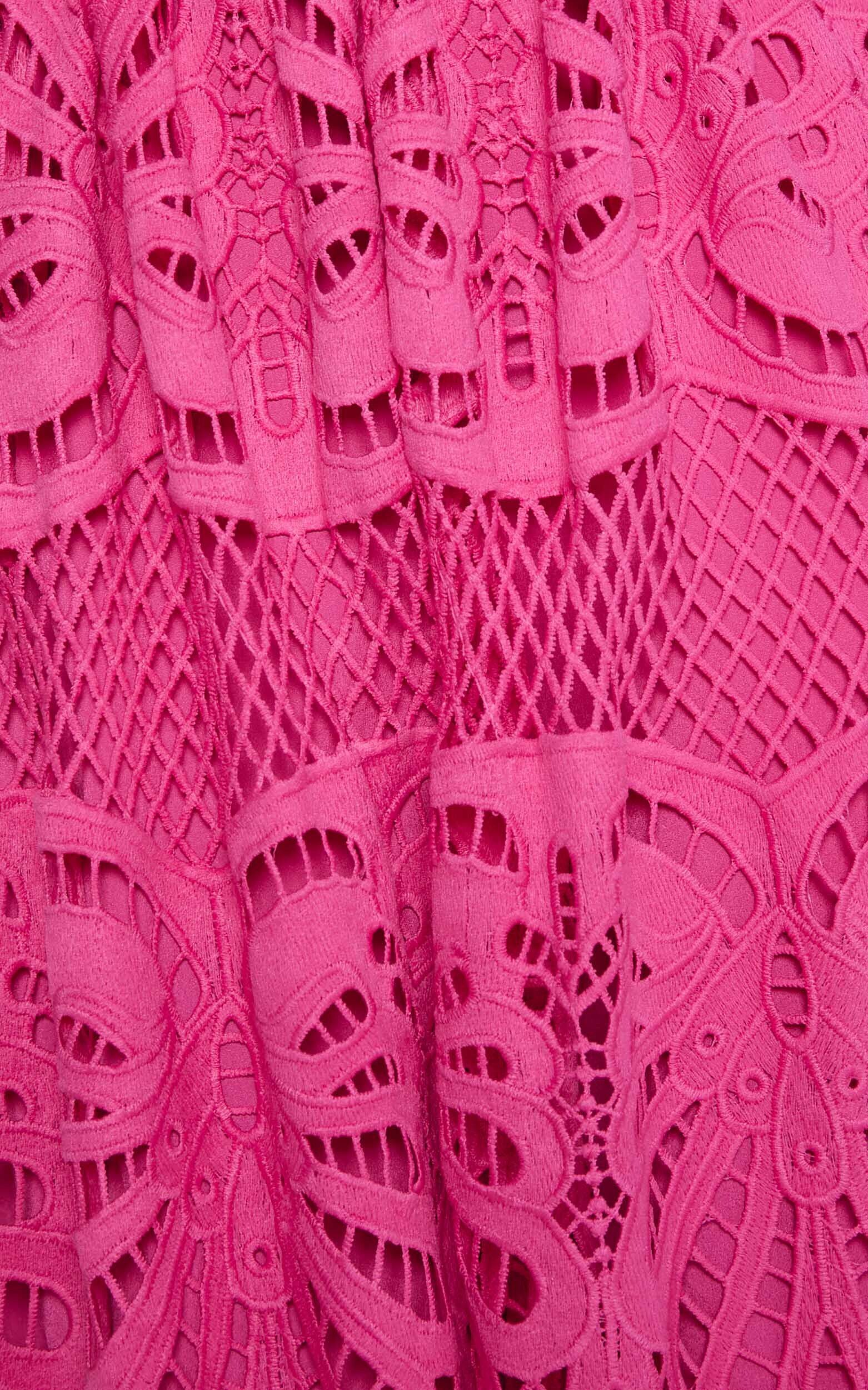 Anieshaya Midi Dress - V Neck Cut Out Lace Dress in Pink