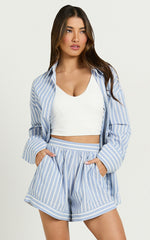 Tori Shorts - High Waist A Line Stripe Shorts in Light Blue Stripe