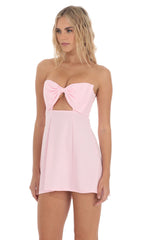 Bow Cutout Strapless Dress in Pink