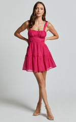 Alva Mini Dress - Sleeveless Ruched Bust Tiered Dress in Fuchsia