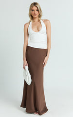 Amari Maxi Skirt - High Waisted Bias Cut Skirt in Chocolate