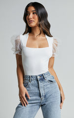 Briggs Bodysuit - Sheer Puff Sleeve in Ivory