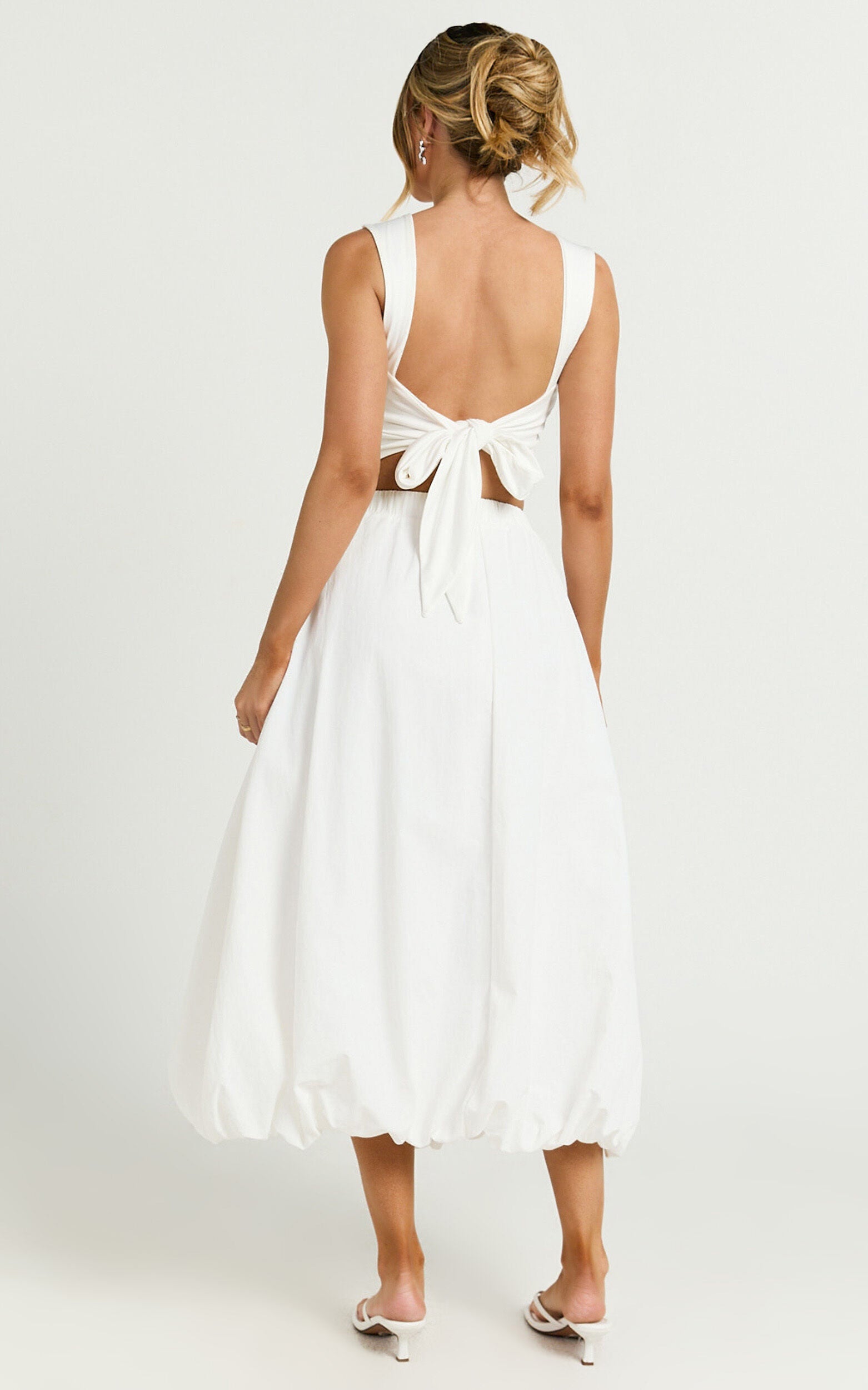 Abbey Midi Skirt - Bubble Hem Skirt in White