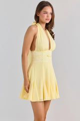 Butter Yellow Georgette Halter Neck Mini Dress