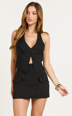 Florence Mini Skirt - Faux Pocket A Line Skirt in Black
