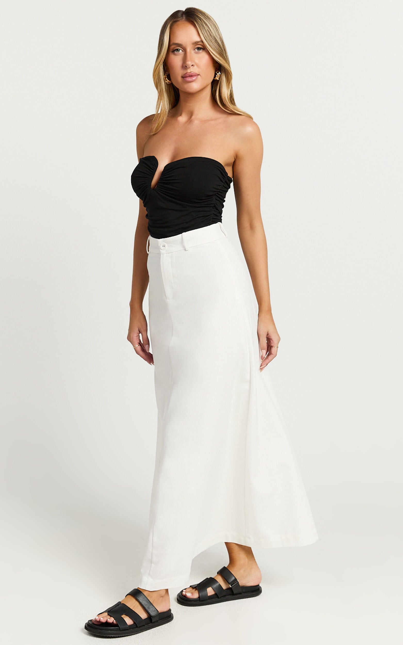 Benjie Maxi Skirt - Tailored Linen High Waisted A Line in White