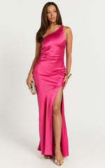 Zahra Maxi Dress - One Shoulder Tie Back Dress in Pink