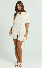 Tully Mini Dress - Knitted Button Through Shift Dress in Cream