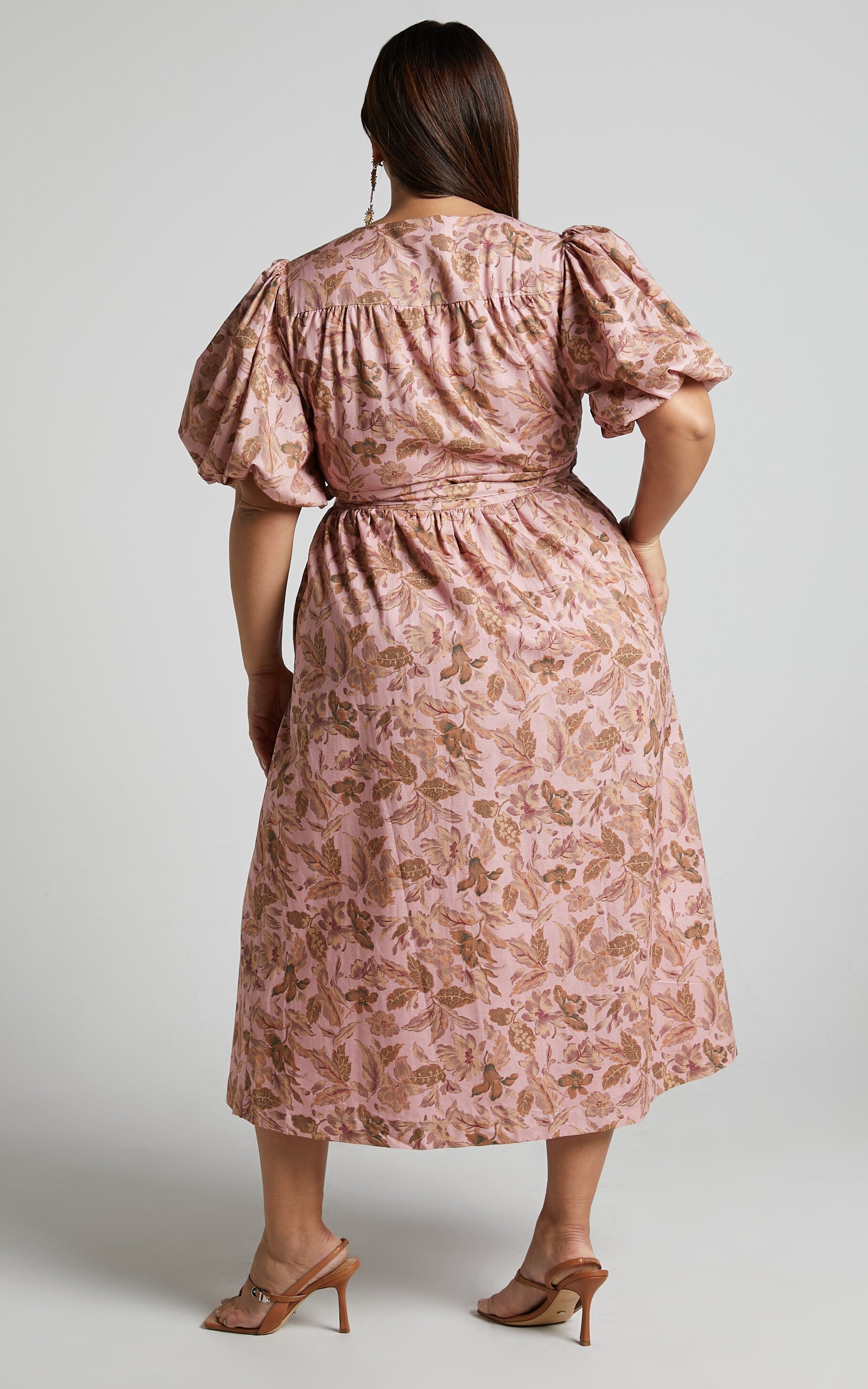 Amalie The Label - Franc Linen Puff Sleeve Wrap Midi Linen Dress in Vahala Print