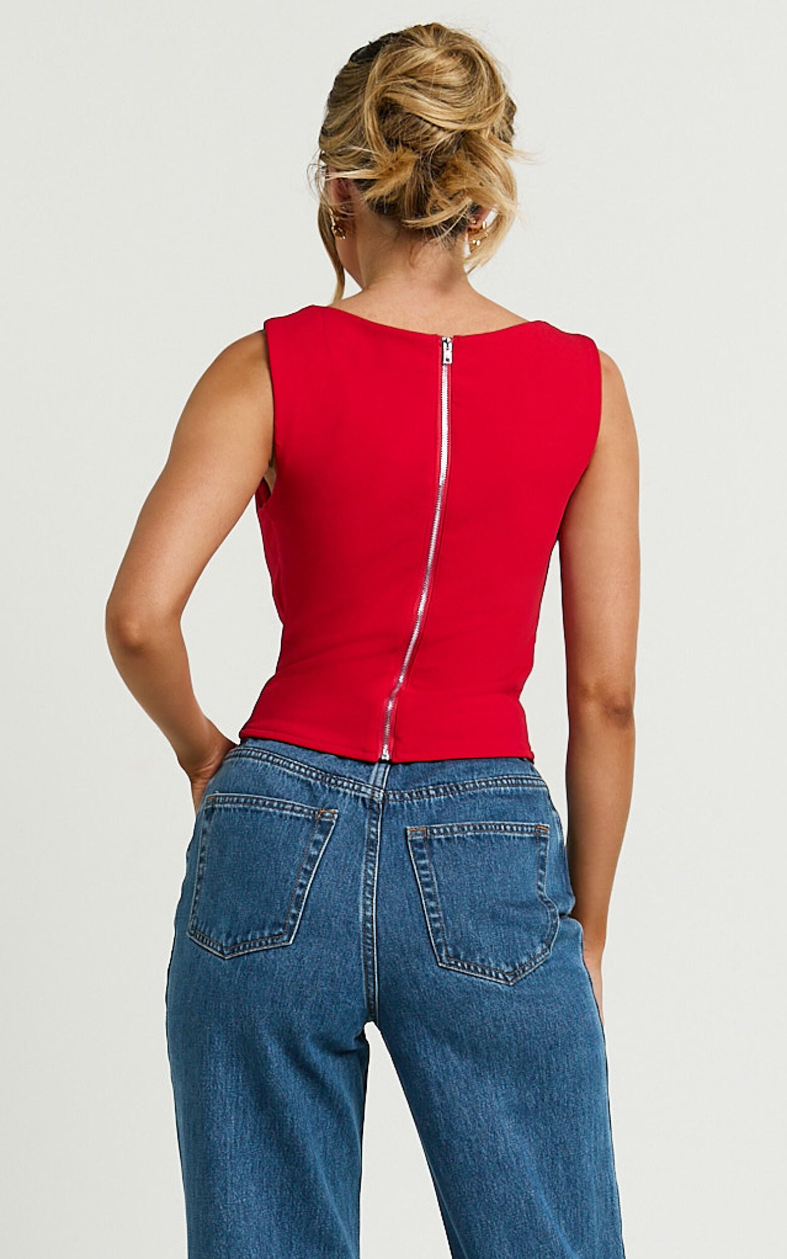Donna Top - Cowl Neck Corset Top in Red