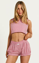 Elle Shorts - Bow Detail Bloomer Shorts in Red Gingham