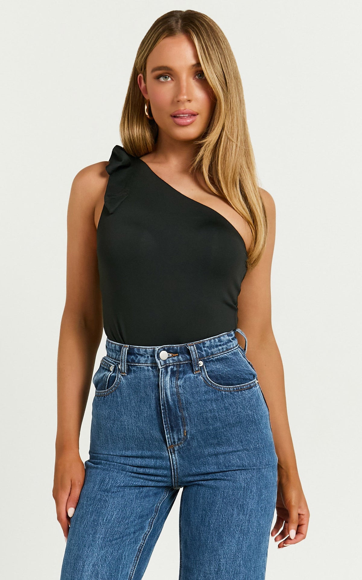 Ryan Bodysuit - One Shoulder Tie Bodysuit in Black