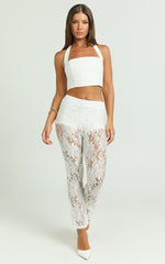 Jaclyn Pants - Mid Waist Lace Straight Leg Pants in White