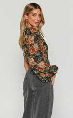 Jaziel Bodysuit - One Shoulder Ruched Bodysuit in Black Floral