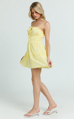 Jamaica Mini Dress - Ruched Bust Tiered Skirt Dress in Lemon
