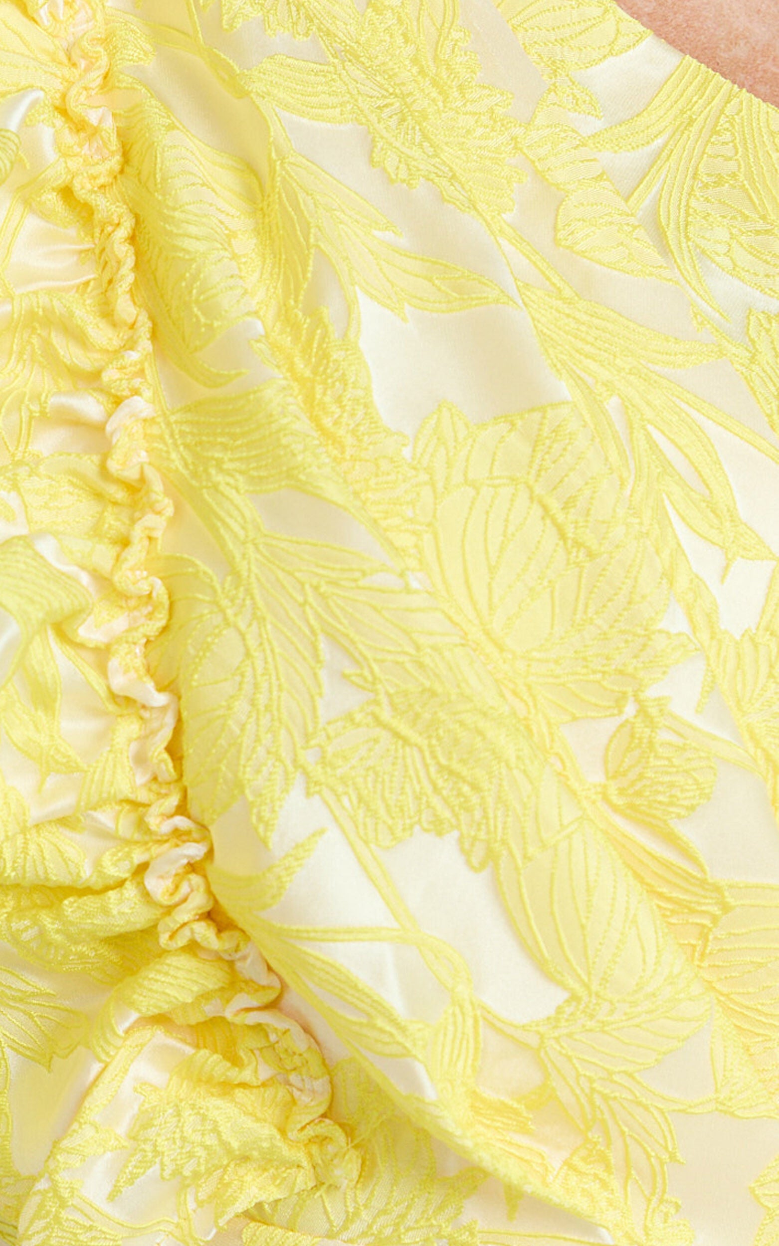 Alfreda Midi Dress - One Shoulder Ruffle Detail Brailey Jacquard Dress in Yellow Jacquard