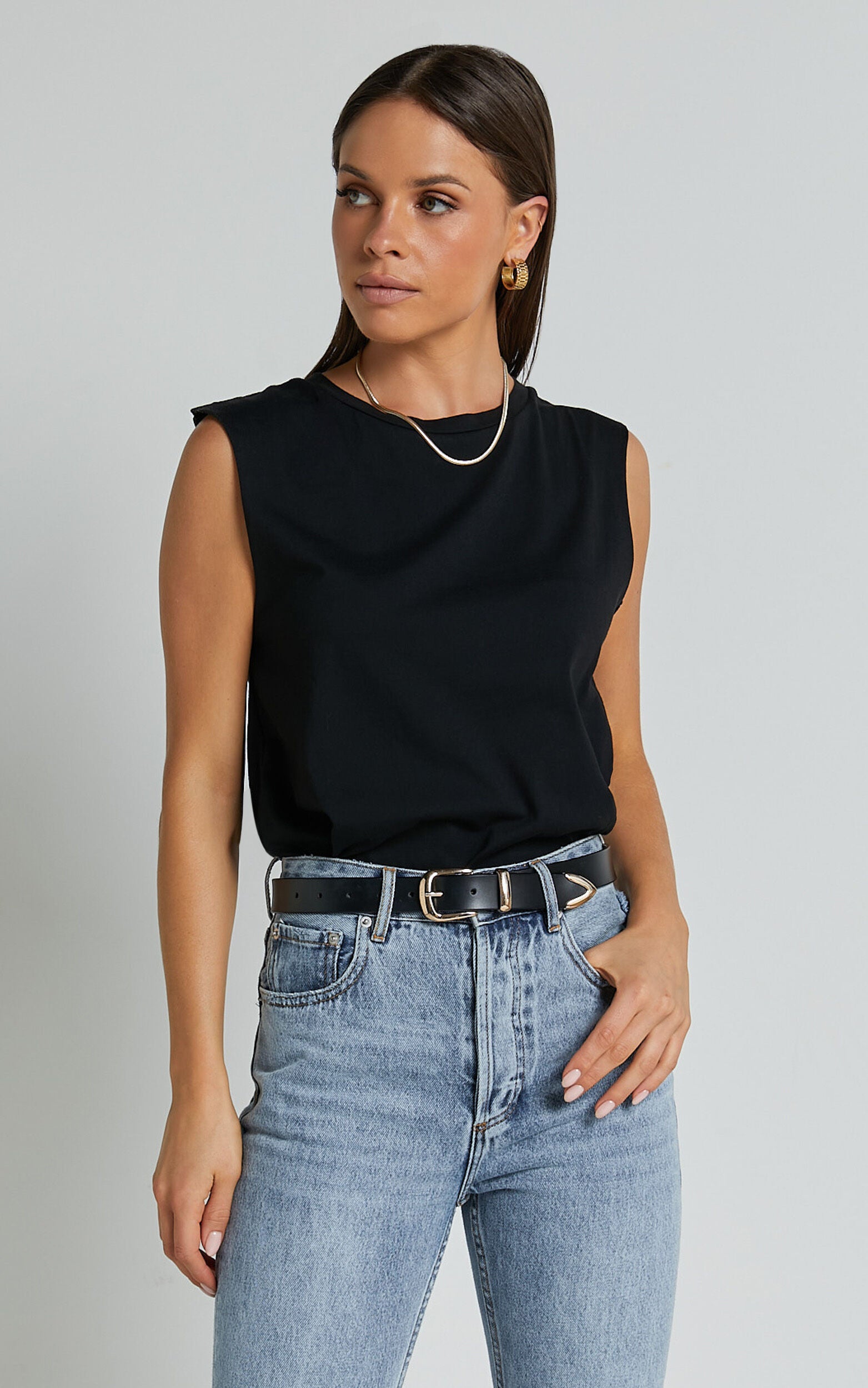Gia Tee - High Neck Tshirt in Washed Black