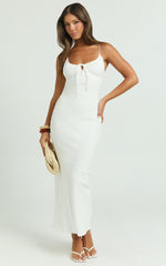 Avelina Midi Dress - Bias Cut Linen Look with Open Tie Back Dress in White