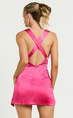 Wren Mini Dress - Cowl Neck Split Front Dress in Pink