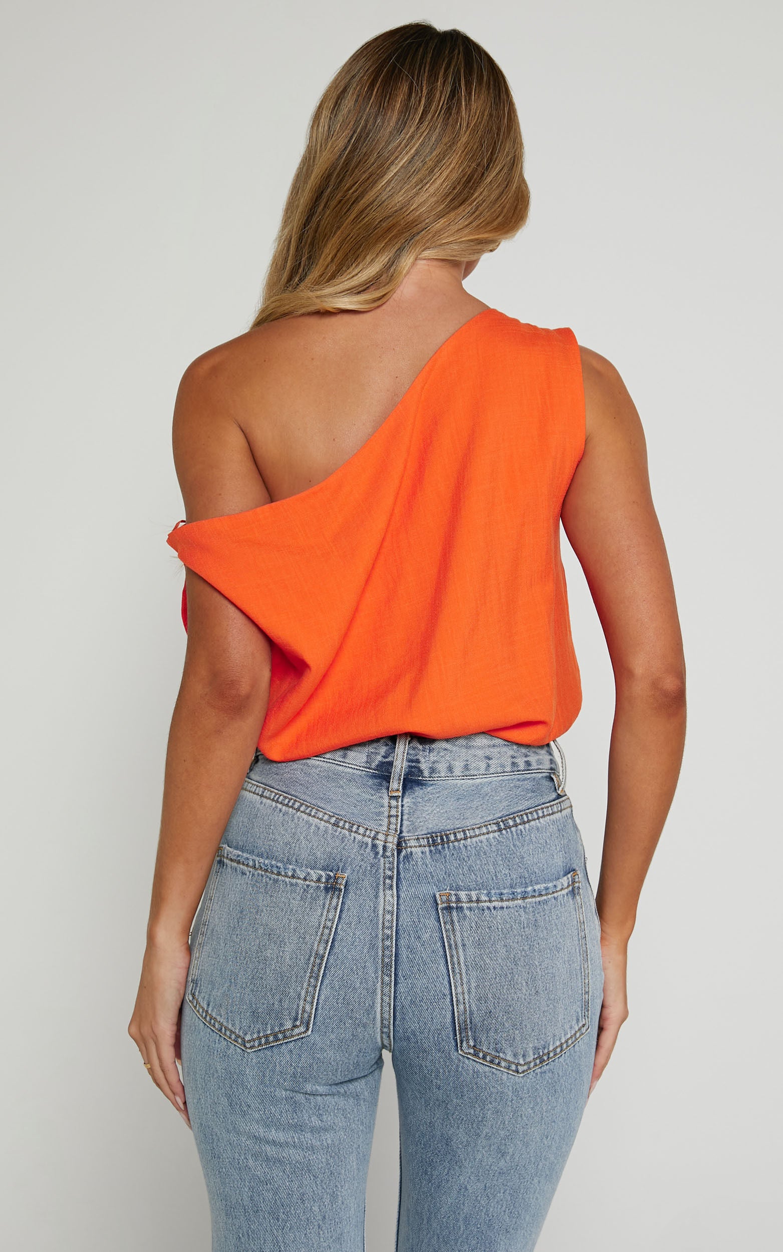 Mabel Bodysuit - Asymmetrical Neckline One Shoulder in Orange