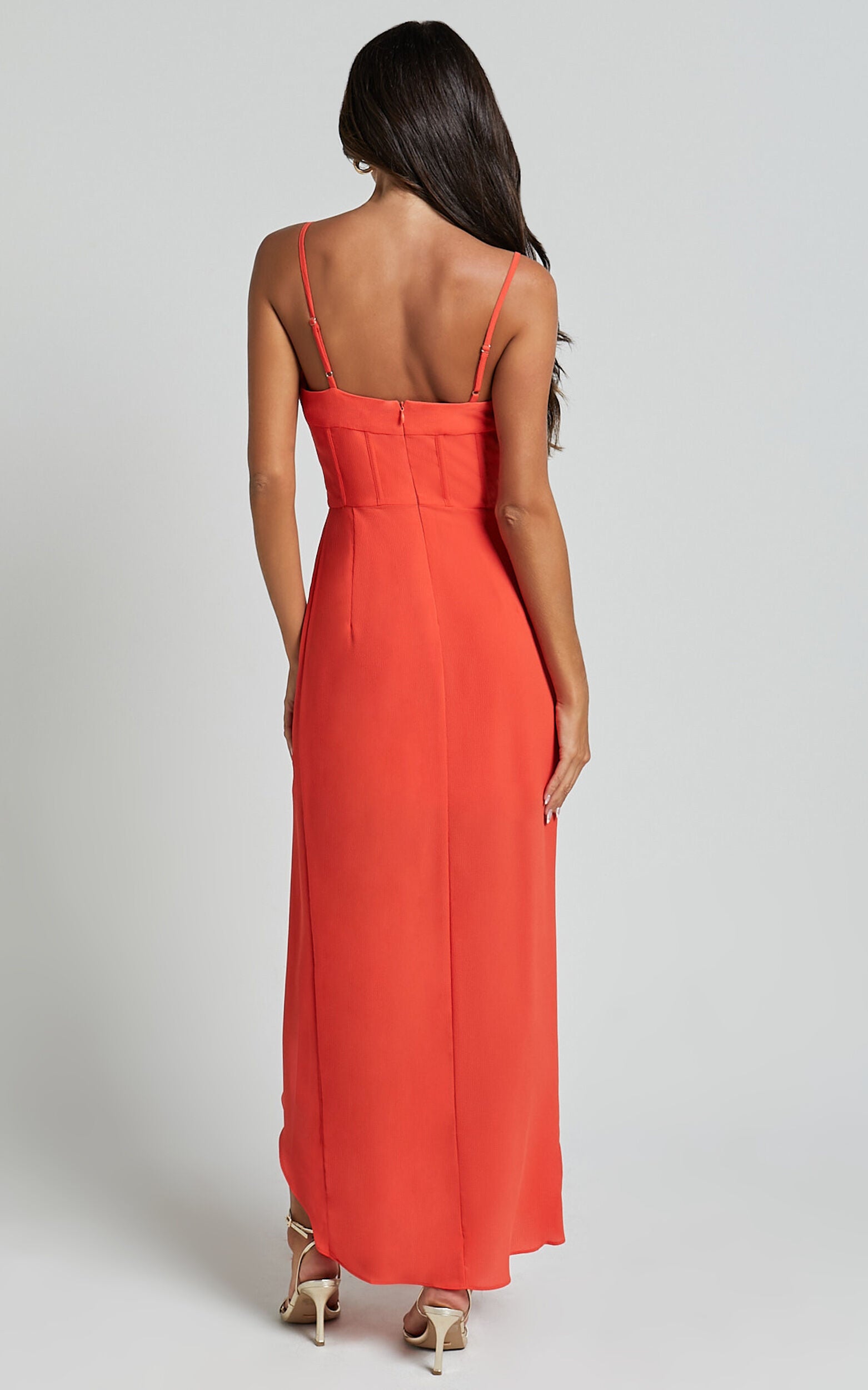 Andrina Midi Dress - High Low Wrap Corset Dress in Orange