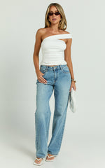 Lennox Top - Asymmetrical Gathered Shoulder Jersey Top in White