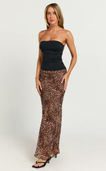 Oscar Maxi Skirt - High Waist Slip Skirt in Tonal Leopard Print