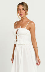 Preston Top - Ruched Tie Front Camisole Top in White