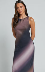 Nyssa Midi Dress - High Neck Satin Slip Dress in Dusk Ombre