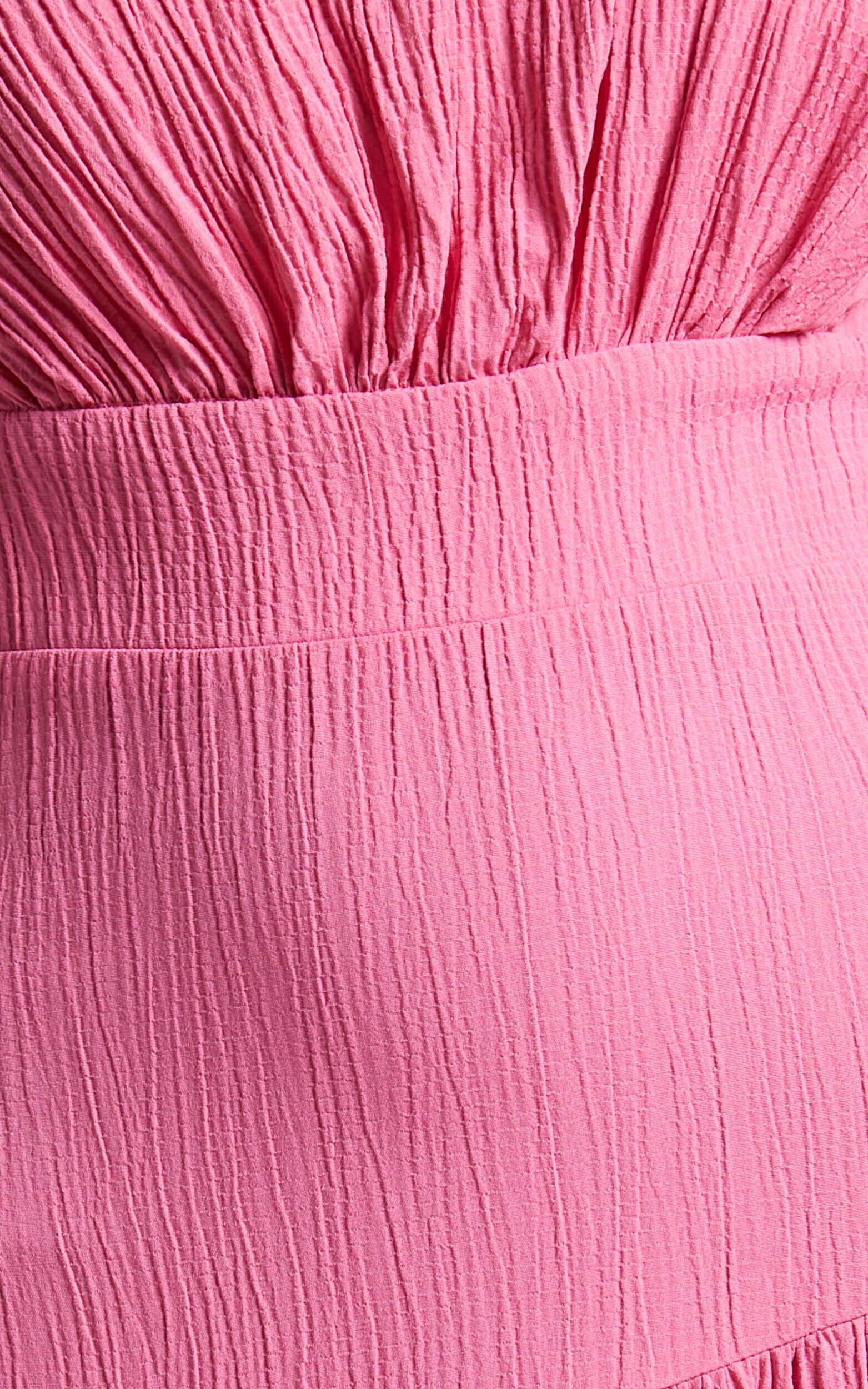 Celestia Midi Dress - Tiered One Shoulder Dress in Bright Pink
