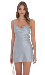 Rhinestone Strap Satin Dress in Powder Blue