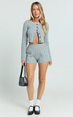 Primrose Cardigan- Recycled Cable Knit Crop Cardigan in Grey