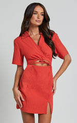 Marsha Mini Dress - Cut Out Short Sleeve Dress in Burnt Orange