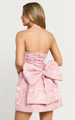 Wynn Mini Dress - Strapless Ribbon Back Detail Dress in Pink