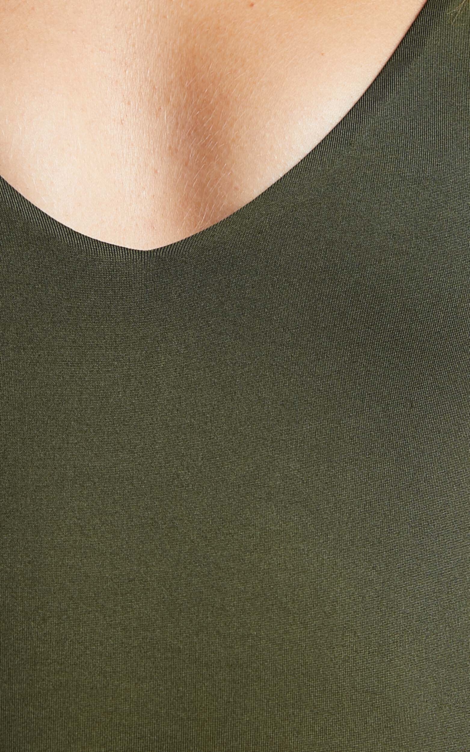 Ryley Bodysuit - V Neck Tie Up Bodysuit in Olive