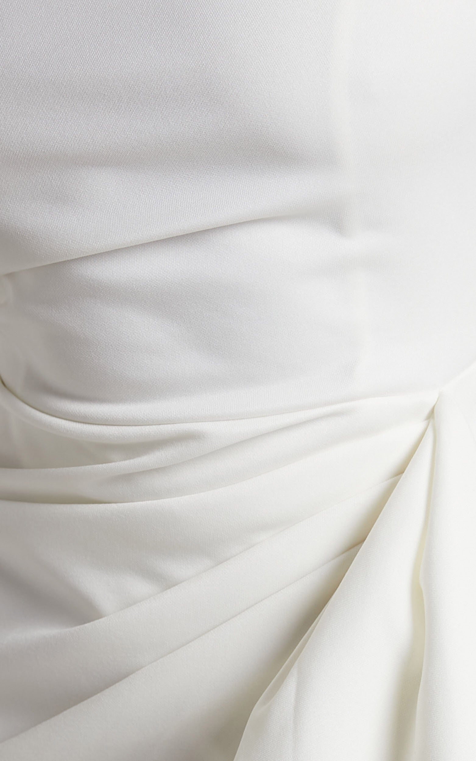 Marcelita Midi Dress - One Shoulder Drape Detail Faux Wrap Dress in White