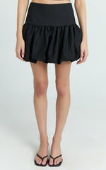 Abellina Mini Skirt - High Waist Bubble Hem Skirt in Black
