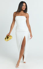 Berri Maxi Dress - Strapless Jacquard High Split Dress in White