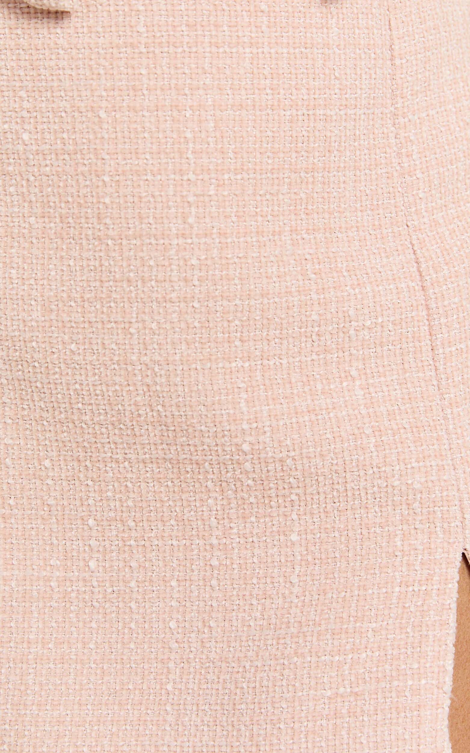 Iggy Mini Skirt - High Waist Split Boucle Skirt in Pink