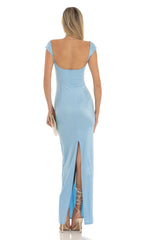Satin Maxi Dress in Blue