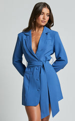 Mhina Mini Dress - Waist Tie Blazer Dress in Cobalt