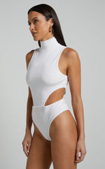 Nuala Bodysuit - High Neck Side Cut Out Bodysuit in Cream