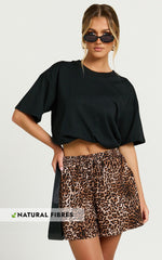Lopez Linen Shorts - High Waisted Shorts in Tonal Leopard Print