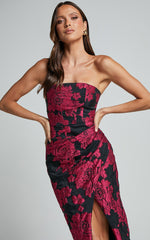 Brailey Midi Dress - Thigh Split Strapless Dress in BLACK/PINK