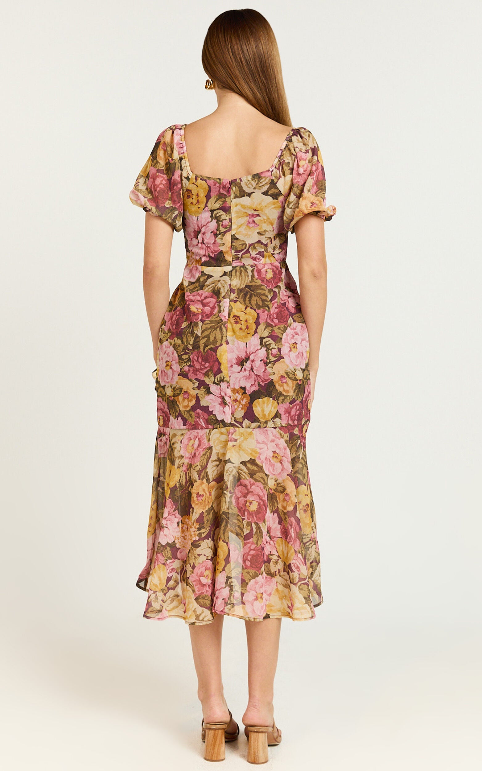 Jasalina Midi Dress - Puff Sleeve Dress in Classic Floral